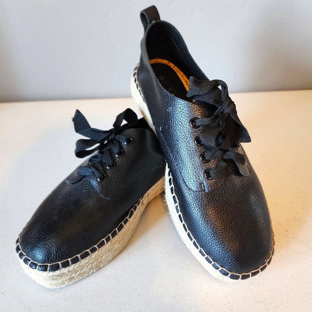 Black Platform Espadrille Sneakers - Women's Casual Lace-Up